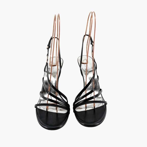Gucci Strappy Interlocking GG Sandals Size 38.5 US 8.5 Black Leather High Heel - Picture 3 of 15